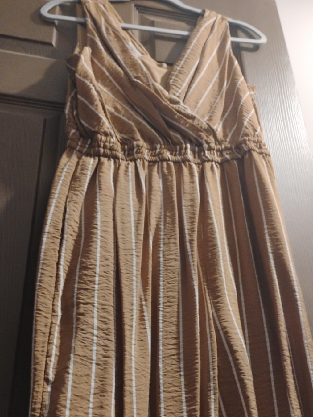 Brown Striped Sleeveless V-Neck Jumper